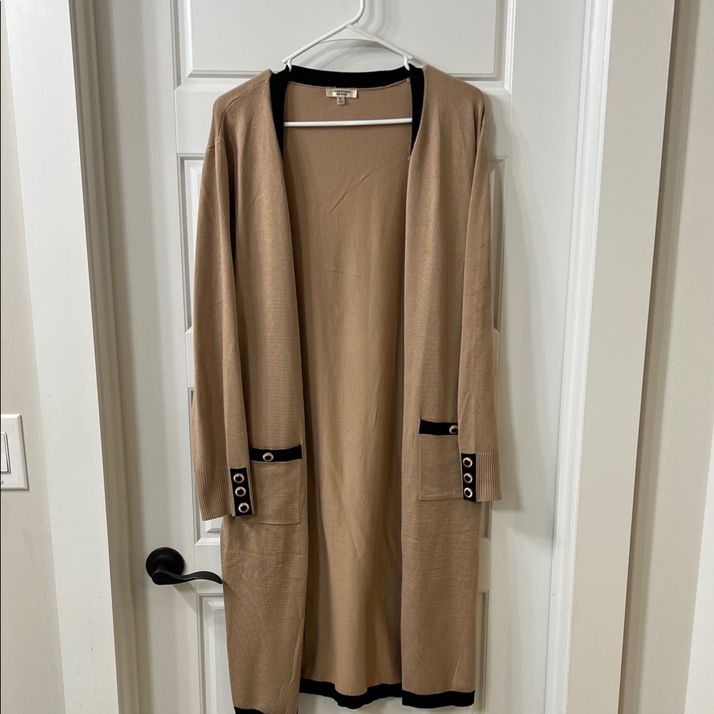 Essentials Beige Cardigan with Black Accents